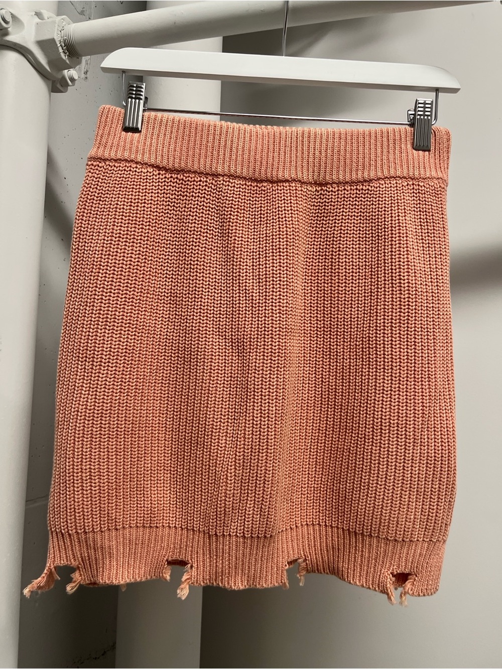 Coral Knit Distressed Hem Mini Skirt